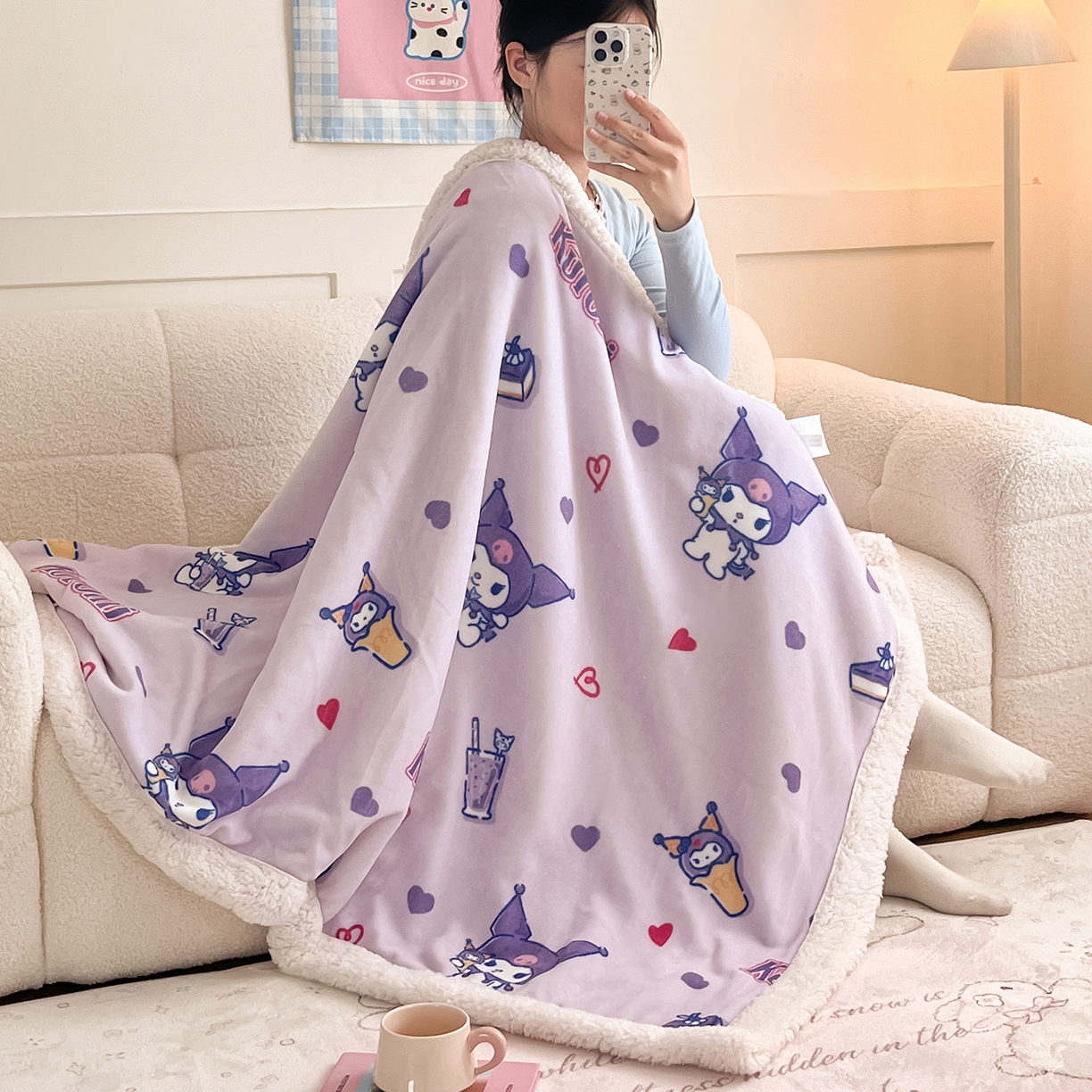 91家纺网 家纺一手货源 找家纺 （总）金爱家 2025新款A类三丽鸥正版授权少女可爱卡通加厚牛奶绒羊羔绒毛毯多功能四季毛毯毯子