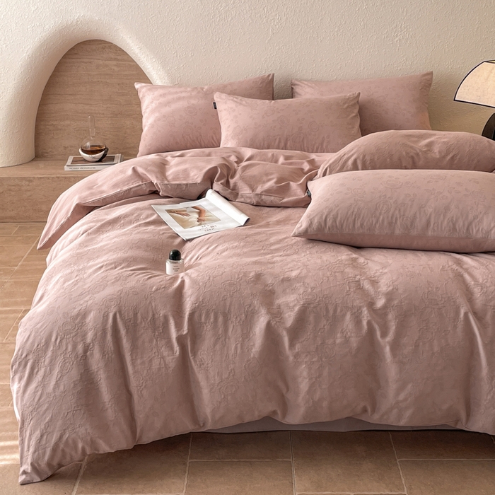 91家纺网 家纺一手货源 找家纺 宜代光年 2025新款全棉色织水洗棉大提花四件套（第一批）陌上花开-粉