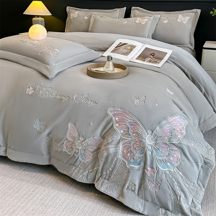 91家纺网 家纺一手货源 找家纺 （总）锦铭源家纺 2025新款75D全消光超柔樱花绒绣花四件套牛奶绒四件套【有买家秀】