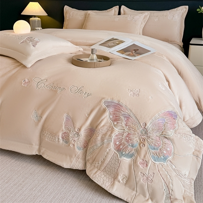 91家纺网 家纺一手货源 找家纺 （总）锦铭源家纺 2025新款75D全消光超柔樱花绒绣花四件套牛奶绒四件套【有买家秀】