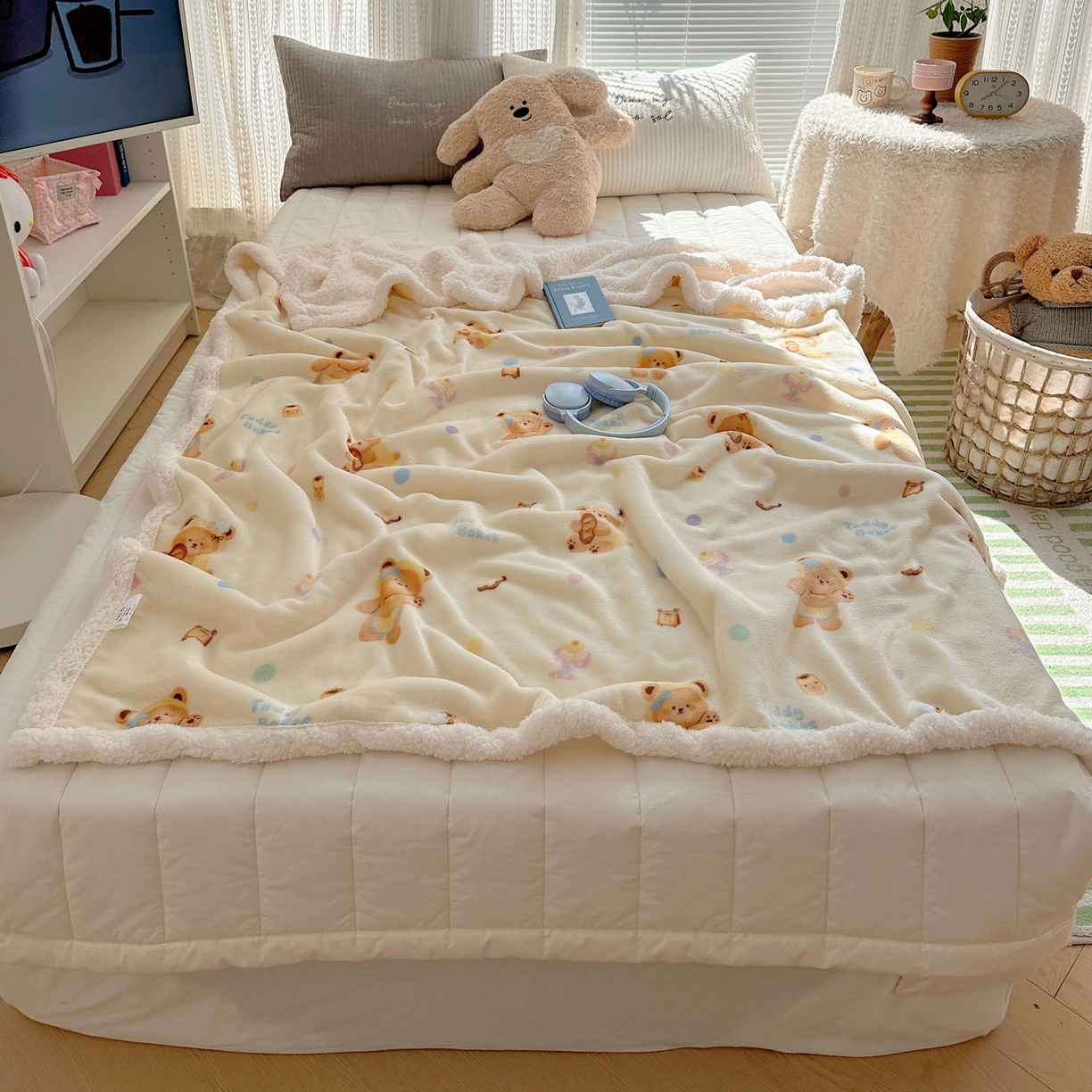 91家纺网 家纺一手货源 找家纺 美乐迪  2025新款牛奶绒羊羔绒毛毯 烘焙熊