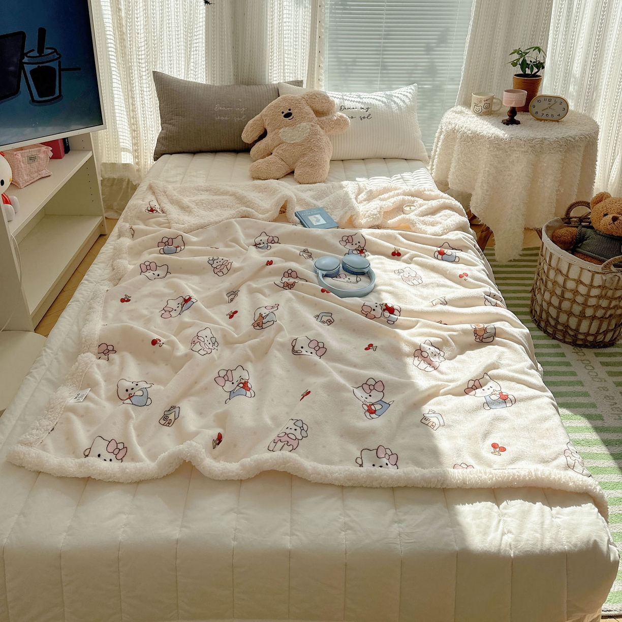 91家纺网 家纺一手货源 找家纺 美乐迪  2025新款牛奶绒羊羔绒毛毯 小猫的家