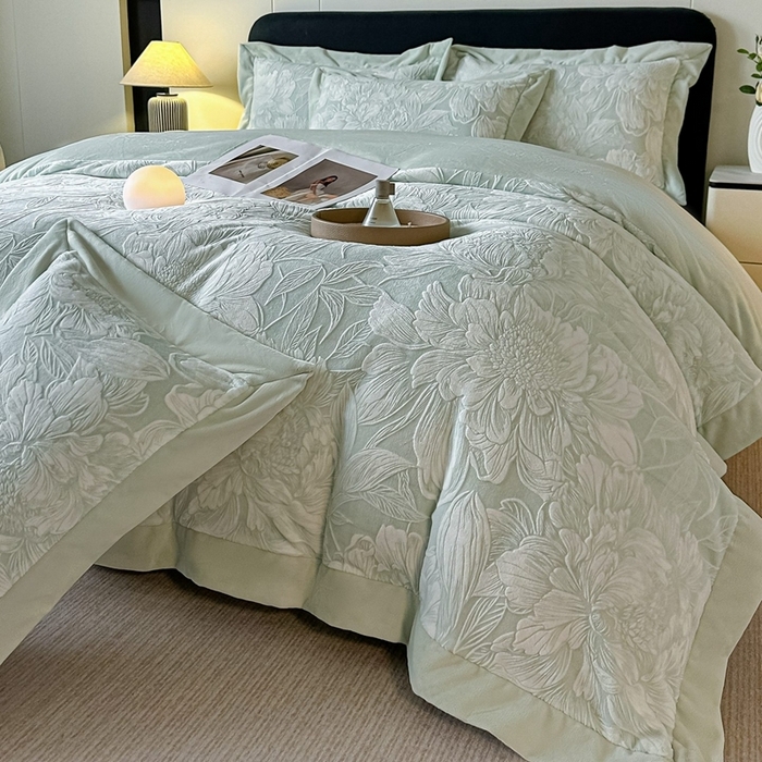 91家纺网 家纺一手货源 找家纺 （总）锦铭源家纺 2025新款烂花75D全消光超柔樱花绒牛奶绒四件套拼角四件套【有买家秀】