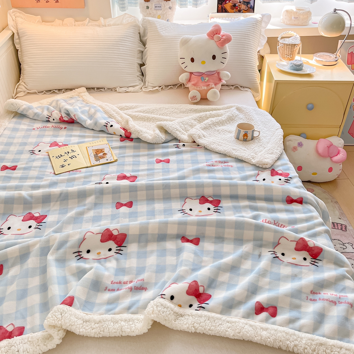 91家纺网 家纺一手货源 找家纺 金爱家 2025新款A类三丽鸥正版授权少女可爱卡通加厚牛奶绒羊羔绒毛毯多功能四季毛毯毯子 绒毛毯-MT三丽鸥宝贝KT