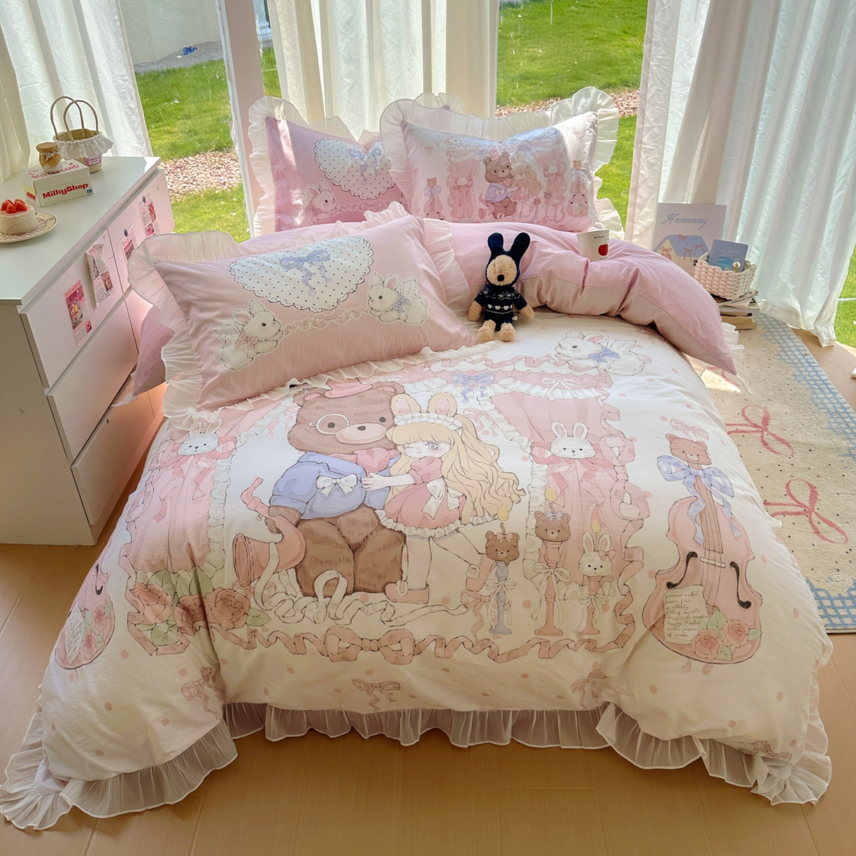 91家纺网 家纺一手货源 找家纺 （总）希诺家居 2025新款洛丽塔风花边全棉纯棉四件套