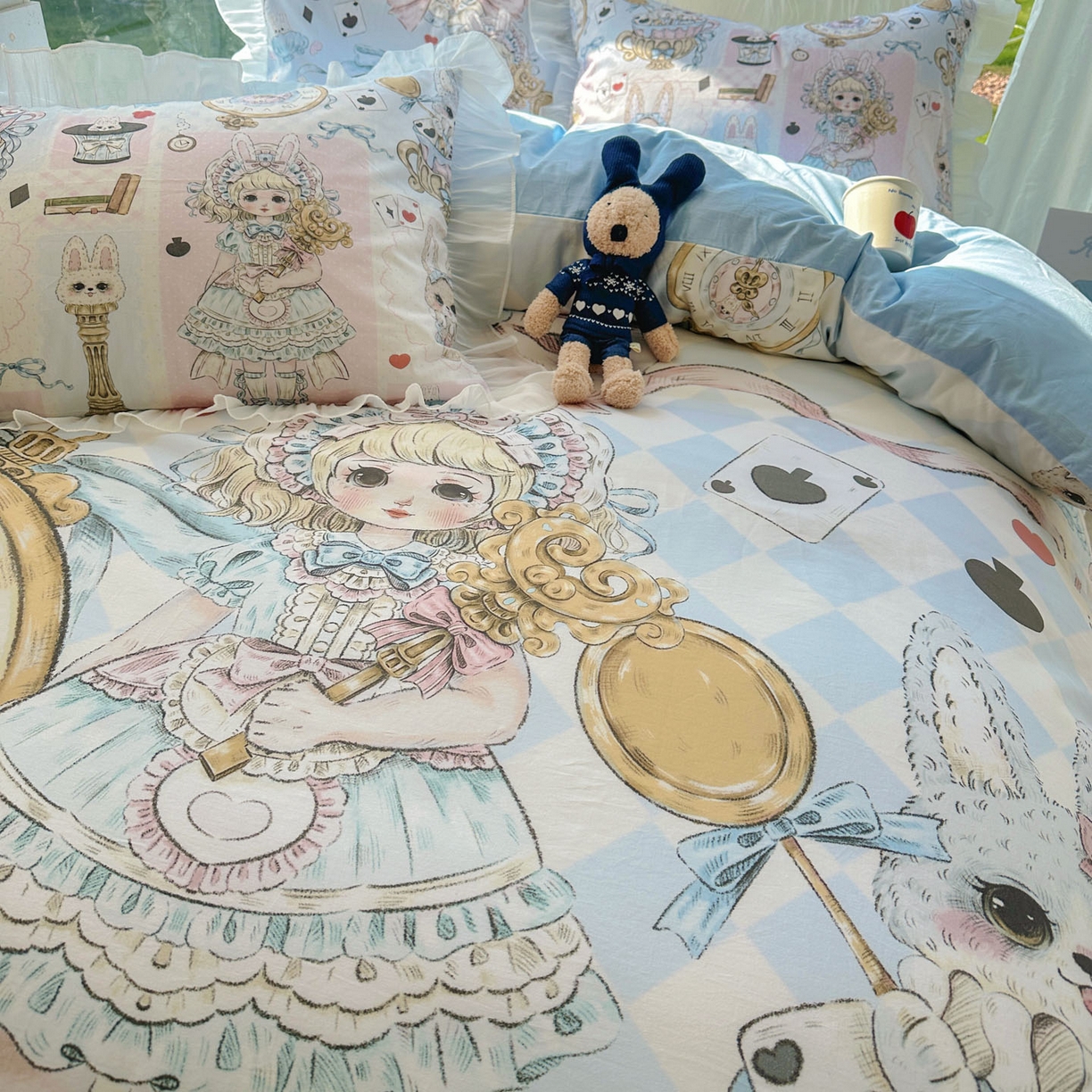 91家纺网 家纺一手货源 找家纺 希诺家居 2025新款洛丽塔风花边全棉纯棉四件套 爱丽丝