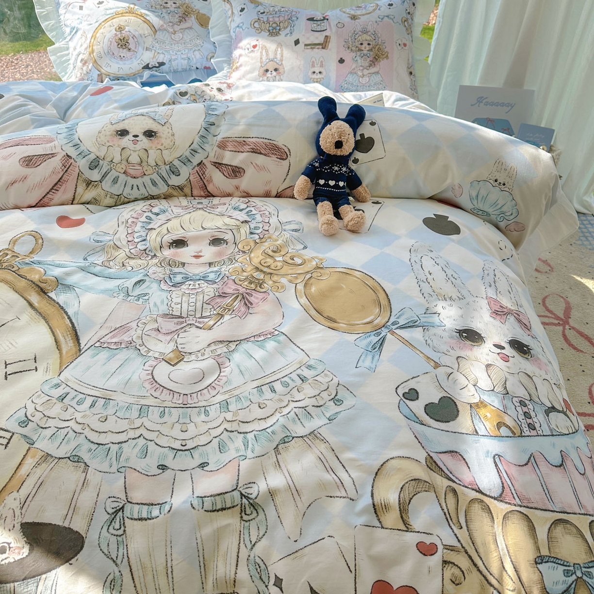 91家纺网 家纺一手货源 找家纺 希诺家居 2025新款洛丽塔风花边全棉纯棉四件套 爱丽丝