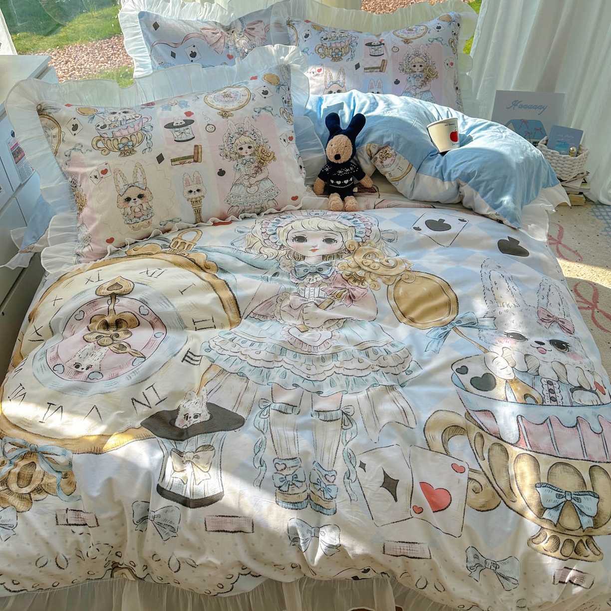 91家纺网 家纺一手货源 找家纺 希诺家居 2025新款洛丽塔风花边全棉纯棉四件套 爱丽丝