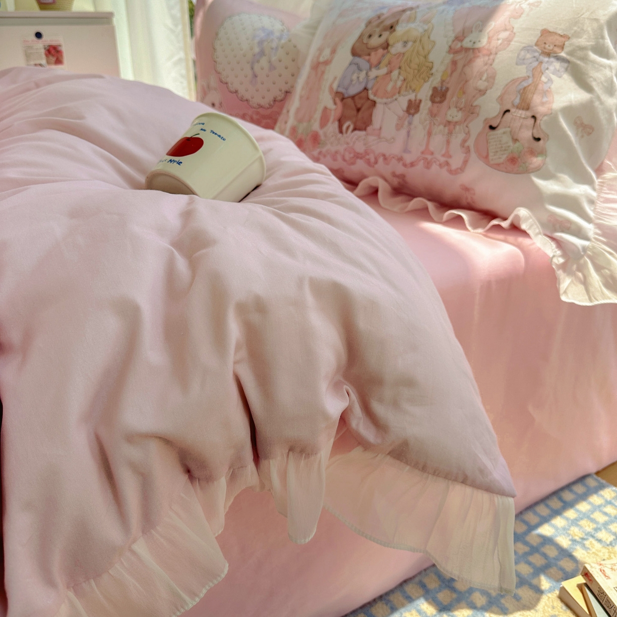 91家纺网 家纺一手货源 找家纺 希诺家居 2025新款洛丽塔风花边全棉纯棉四件套 告白序曲