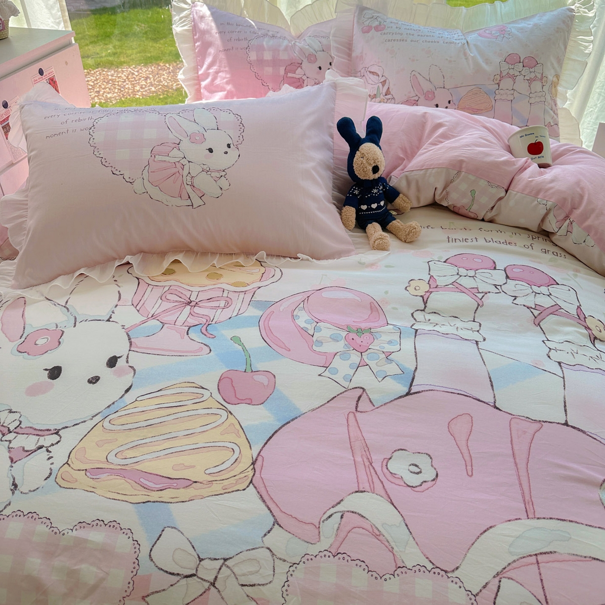 91家纺网 家纺一手货源 找家纺 希诺家居 2025新款洛丽塔风花边全棉纯棉四件套 春日出逃