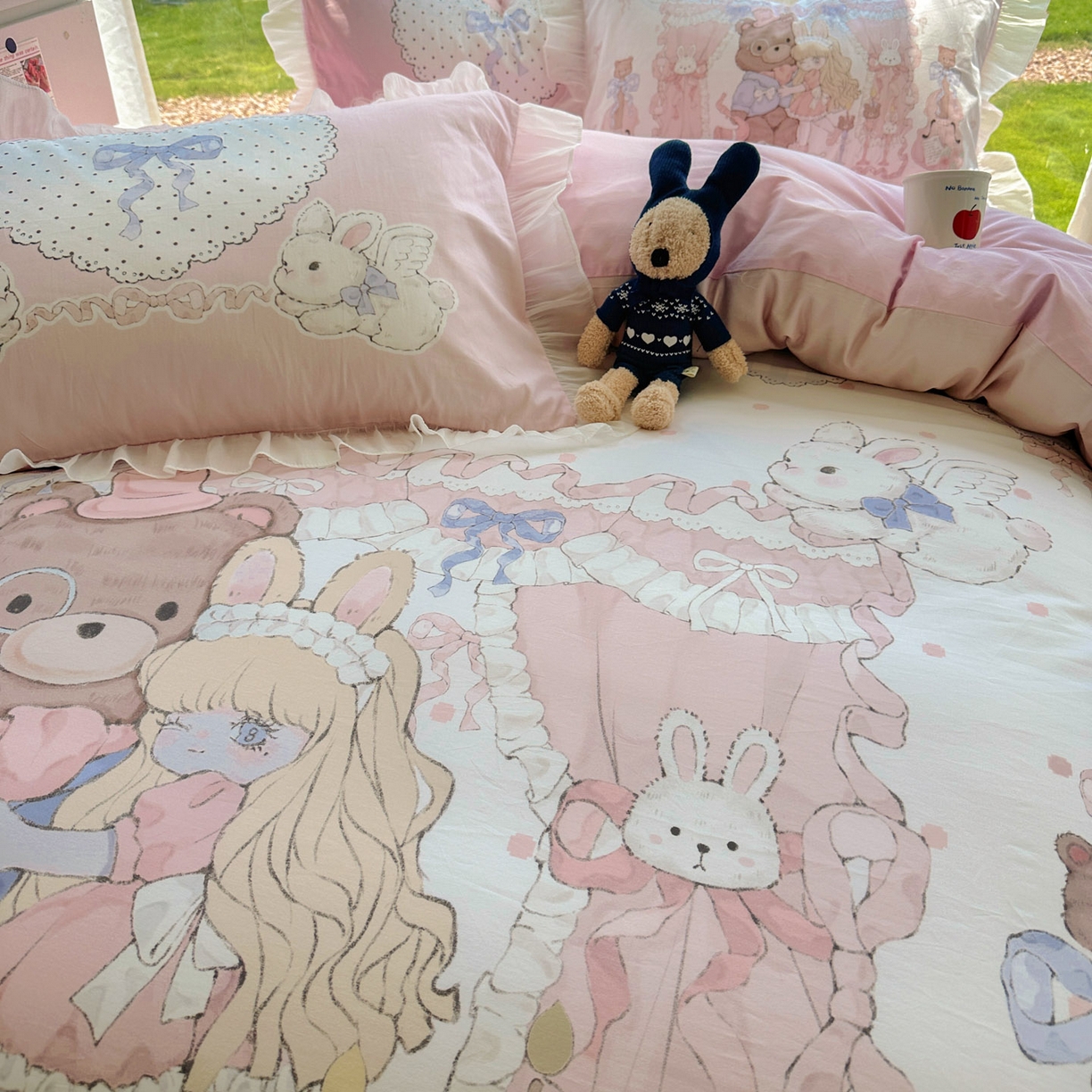 91家纺网 家纺一手货源 找家纺 希诺家居 2025新款洛丽塔风花边全棉纯棉四件套 告白序曲