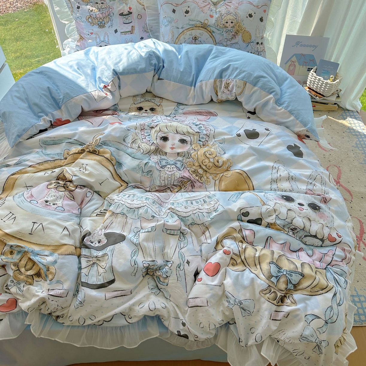 91家纺网 家纺一手货源 找家纺 希诺家居 2025新款洛丽塔风花边全棉纯棉四件套 爱丽丝