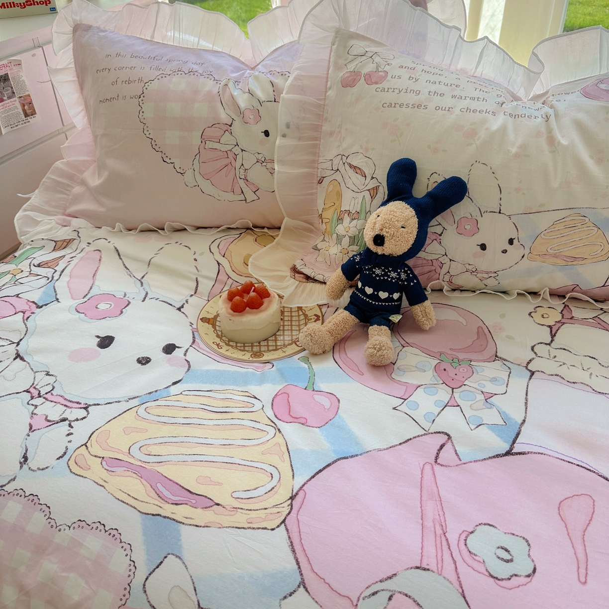 91家纺网 家纺一手货源 找家纺 希诺家居 2025新款洛丽塔风花边全棉纯棉四件套 春日出逃