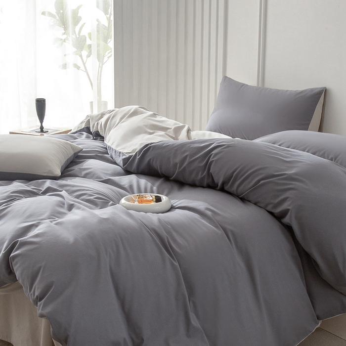 91家纺网 家纺一手货源 找家纺 （总）ONE TWO ONE 121 2025新款A类高支高密长绒棉双拼磨毛（小cr ）撞色四件套