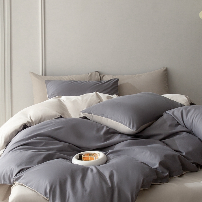 91家纺网 家纺一手货源 找家纺 （总）ONE TWO ONE 121 2025新款A类高支高密长绒棉双拼磨毛（小cr ）撞色四件套