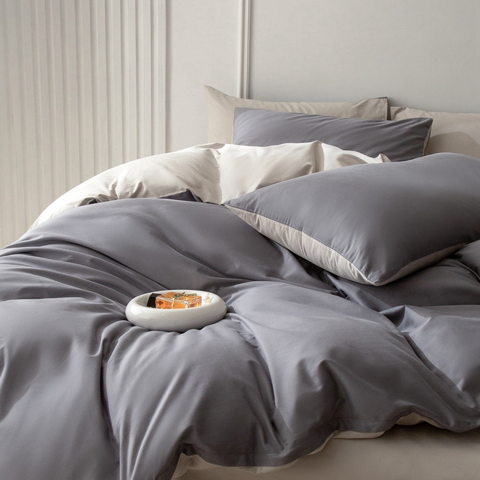 91家纺网 家纺一手货源 找家纺 （总）ONE TWO ONE 121 2025新款A类高支高密长绒棉双拼磨毛（小cr ）撞色四件套