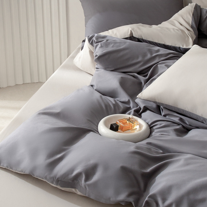 91家纺网 家纺一手货源 找家纺 （总）ONE TWO ONE 121 2025新款A类高支高密长绒棉双拼磨毛（小cr ）撞色四件套