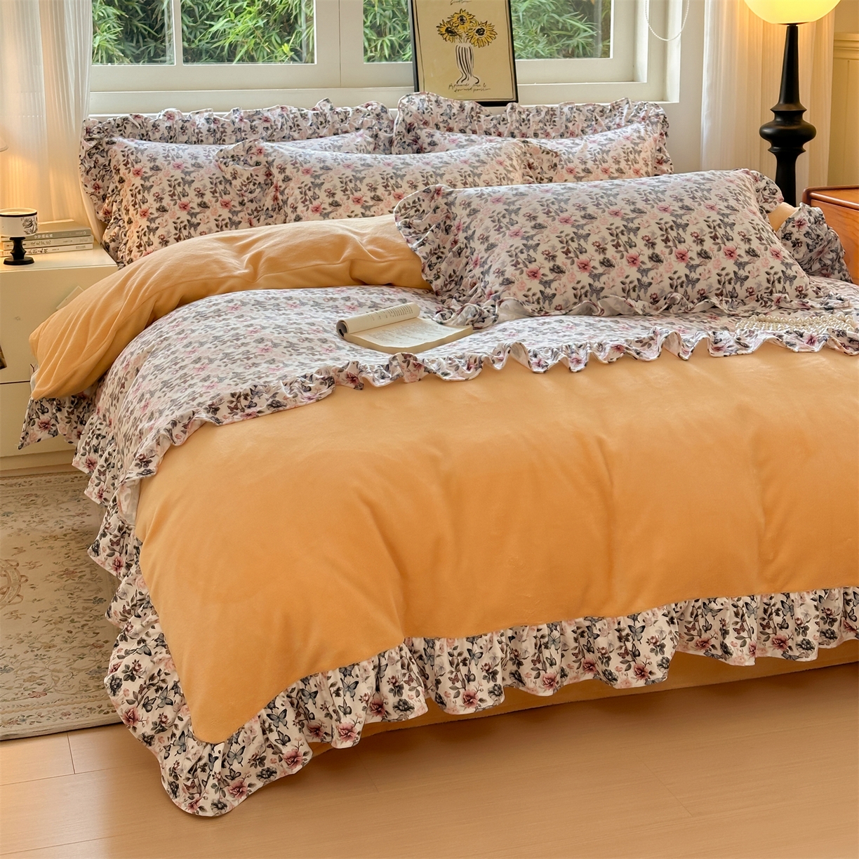 91家纺网 家纺一手货源 找家纺 （总）兰紫橙家纺 2025新款印花花边款牛奶绒宝宝绒四件套