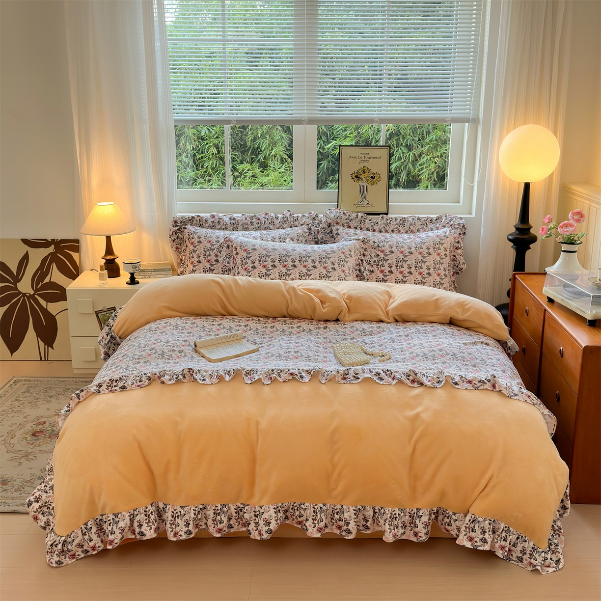 91家纺网 家纺一手货源 找家纺 （总）兰紫橙家纺 2025新款印花花边款牛奶绒宝宝绒四件套