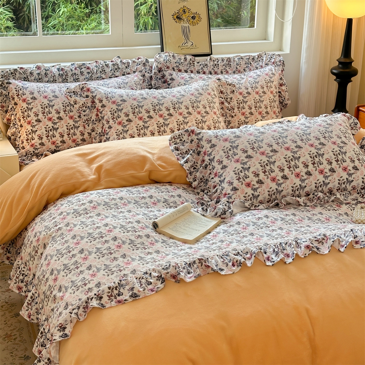 91家纺网 家纺一手货源 找家纺 （总）兰紫橙家纺 2025新款印花花边款牛奶绒宝宝绒四件套