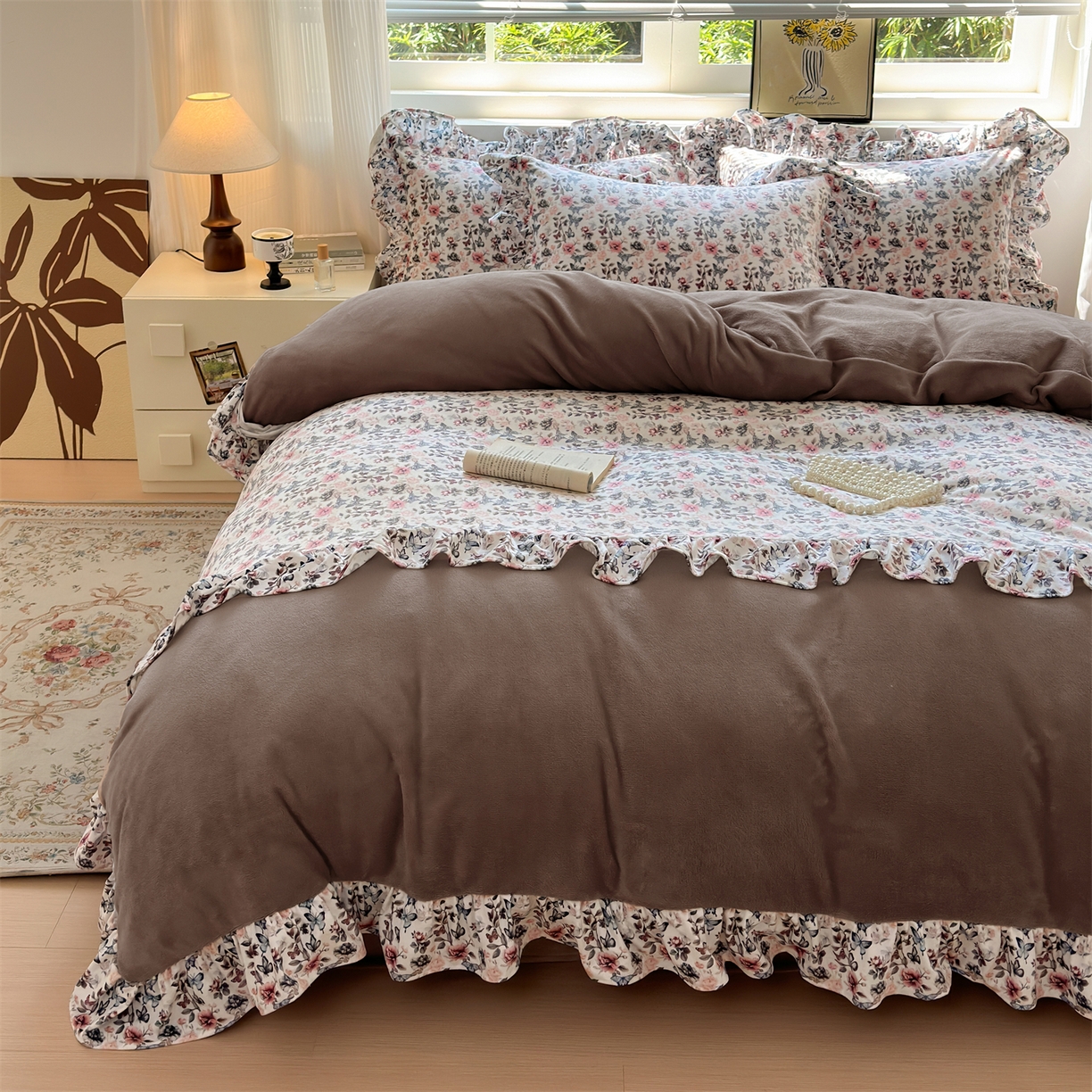 91家纺网 家纺一手货源 找家纺 （总）兰紫橙家纺 2025新款印花花边款牛奶绒宝宝绒四件套