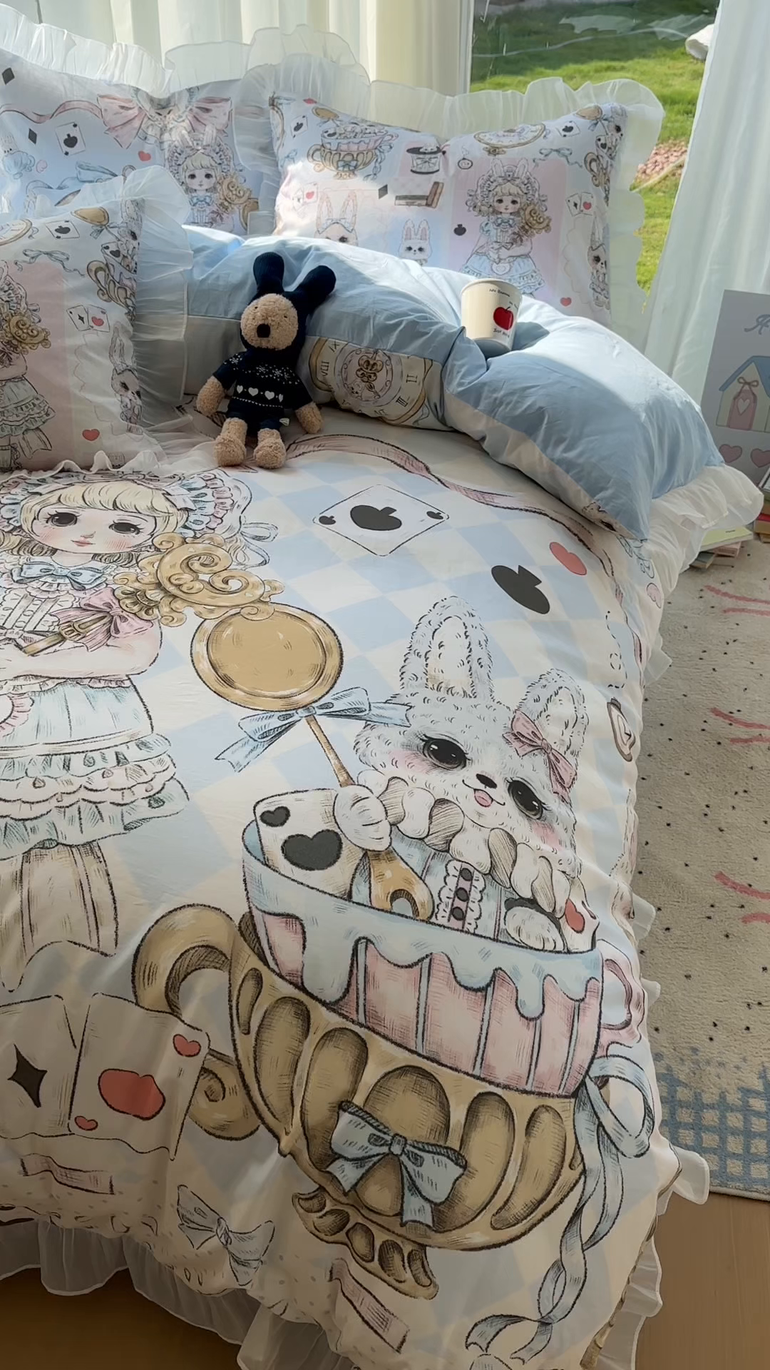 91家纺网 家纺一手货源 找家纺 希诺家居 2025新款洛丽塔风花边全棉纯棉四件套 爱丽丝