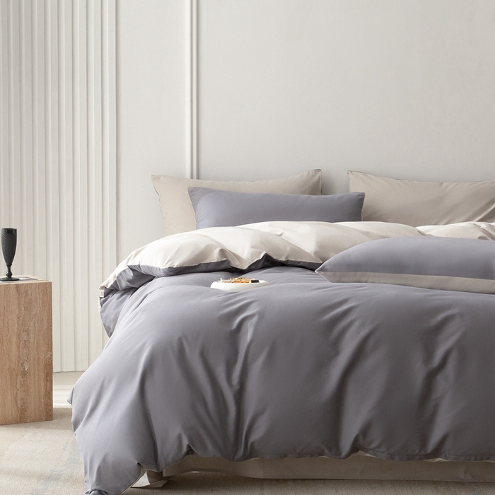 91家纺网 家纺一手货源 找家纺 ONE TWO ONE 121 2025新款A类高支高密长绒棉双拼磨毛（小cr ）撞色四件套 高级灰白灰