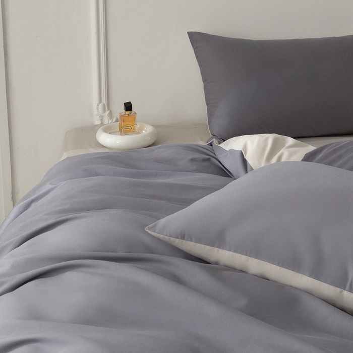 91家纺网 家纺一手货源 找家纺 ONE TWO ONE 121 2025新款A类高支高密长绒棉双拼磨毛（小cr ）撞色四件套 高级灰白灰