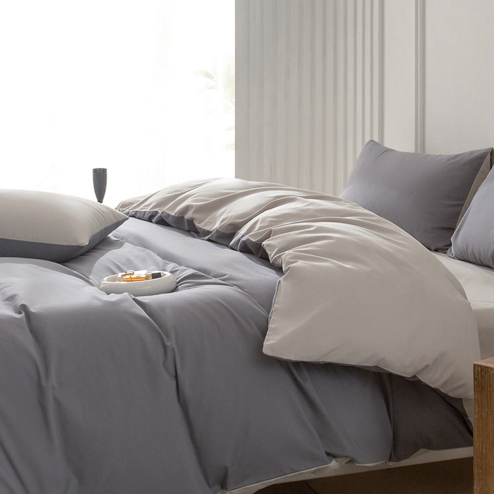 91家纺网 家纺一手货源 找家纺 ONE TWO ONE 121 2025新款A类高支高密长绒棉双拼磨毛（小cr ）撞色四件套 高级灰白灰