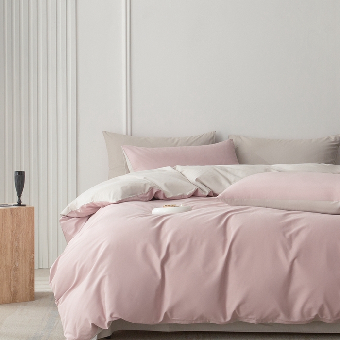 91家纺网 家纺一手货源 找家纺 ONE TWO ONE 121 2025新款A类高支高密长绒棉双拼磨毛（小cr ）撞色四件套 悠悠白灰