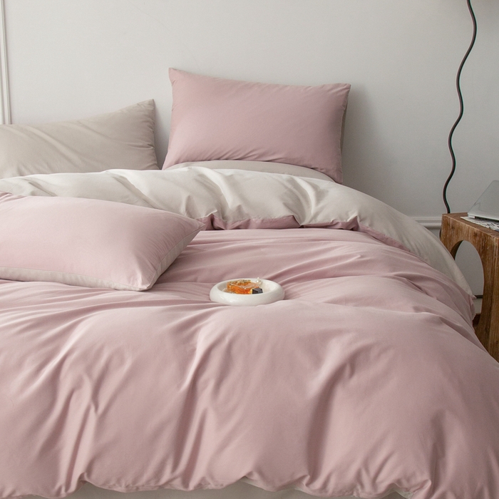 91家纺网 家纺一手货源 找家纺 ONE TWO ONE 121 2025新款A类高支高密长绒棉双拼磨毛（小cr ）撞色四件套 悠悠白灰