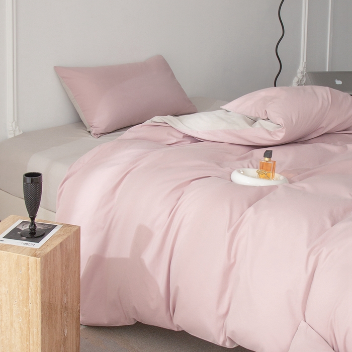 91家纺网 家纺一手货源 找家纺 ONE TWO ONE 121 2025新款A类高支高密长绒棉双拼磨毛（小cr ）撞色四件套 悠悠白灰