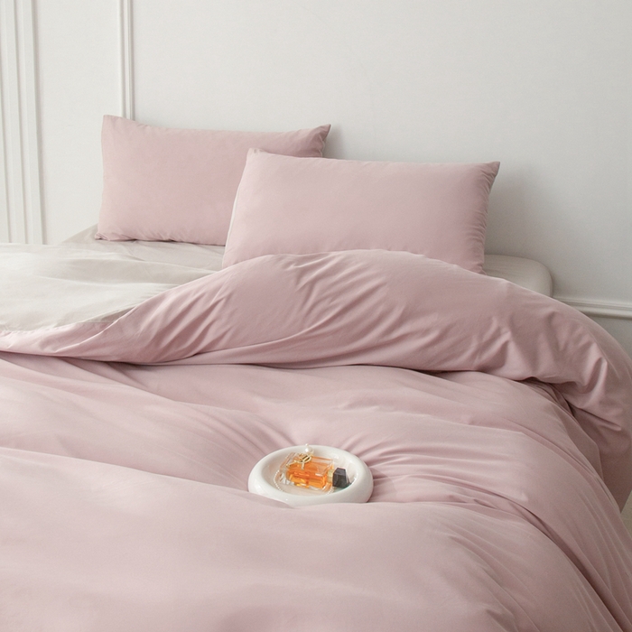 91家纺网 家纺一手货源 找家纺 ONE TWO ONE 121 2025新款A类高支高密长绒棉双拼磨毛（小cr ）撞色四件套 悠悠白灰