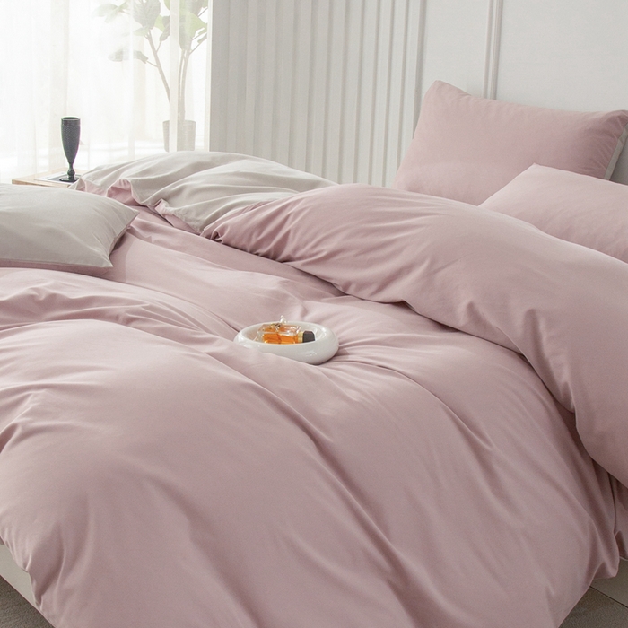 91家纺网 家纺一手货源 找家纺 ONE TWO ONE 121 2025新款A类高支高密长绒棉双拼磨毛（小cr ）撞色四件套 悠悠白灰