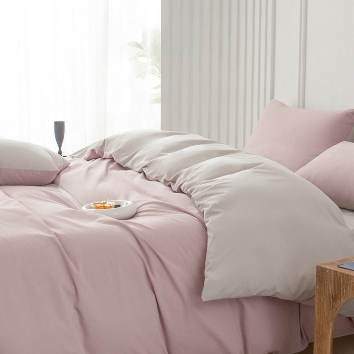 91家纺网 家纺一手货源 找家纺 ONE TWO ONE 121 2025新款A类高支高密长绒棉双拼磨毛（小cr ）撞色四件套 悠悠白灰