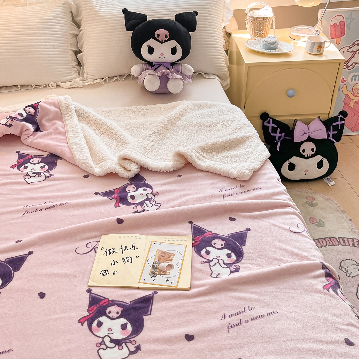 91家纺网 家纺一手货源 找家纺 金爱家 2025新款A类三丽鸥正版授权少女可爱卡通加厚牛奶绒羊羔绒毛毯多功能四季毛毯毯子 绒毛毯-MT三丽鸥粉梦库洛米