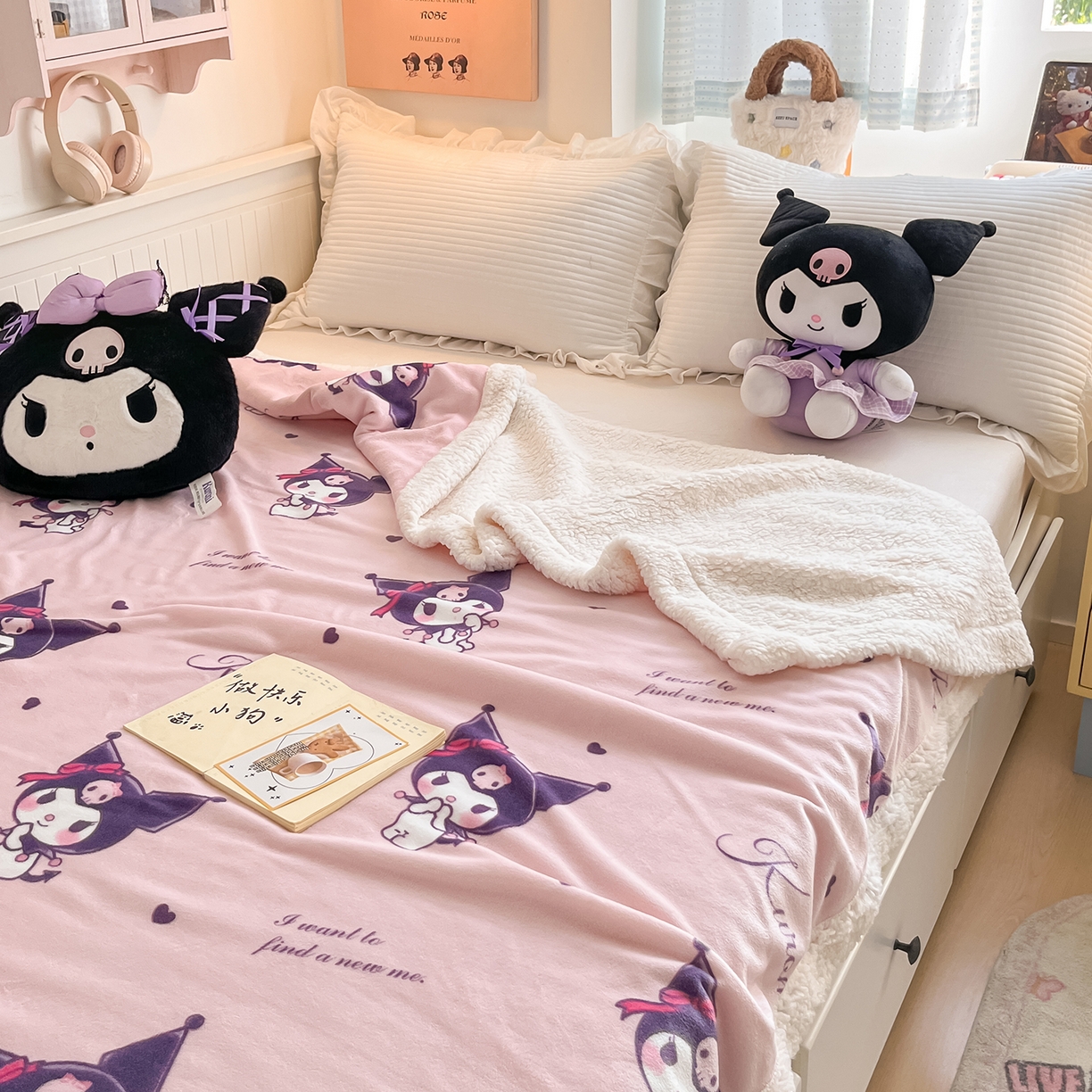 91家纺网 家纺一手货源 找家纺 金爱家 2025新款A类三丽鸥正版授权少女可爱卡通加厚牛奶绒羊羔绒毛毯多功能四季毛毯毯子 绒毛毯-MT三丽鸥粉梦库洛米