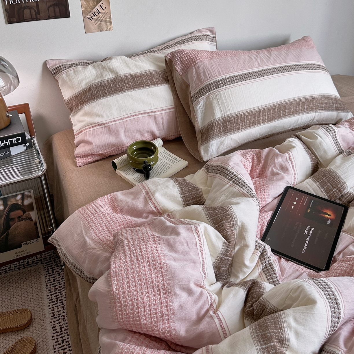 91家纺网 家纺一手货源 找家纺 （总）艾咪-Amy ntmy 2025新款全棉色织小提花四件套-絮语      透明PE袋(如需手提无纺布包+5元)