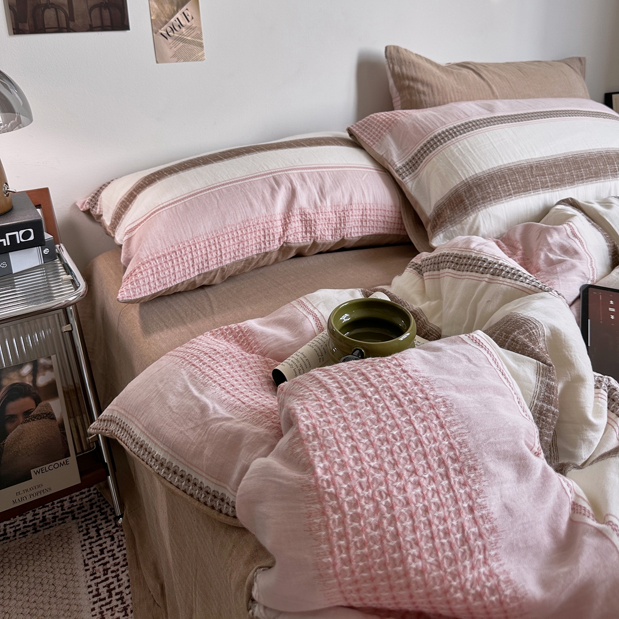 91家纺网 家纺一手货源 找家纺 （总）艾咪-Amy ntmy 2025新款全棉色织小提花四件套-絮语      透明PE袋(如需手提无纺布包+5元)