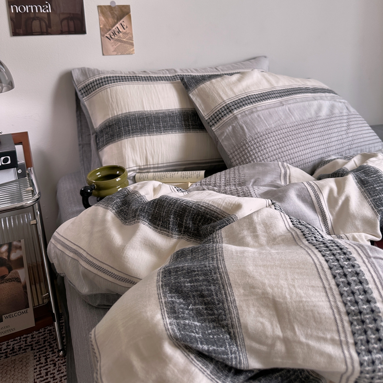 91家纺网 家纺一手货源 找家纺 艾咪-Amy ntmy 2025新款全棉色织小提花四件套-絮语      透明PE袋(如需手提无纺布包+5元) 絮语-灰