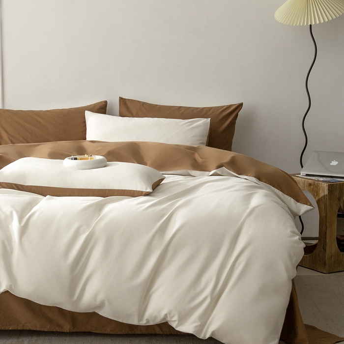 91家纺网 家纺一手货源 找家纺 （总）ONE TWO ONE 121 2025新款A类高支高密长绒棉双拼磨毛（小cr ）撞色四件套