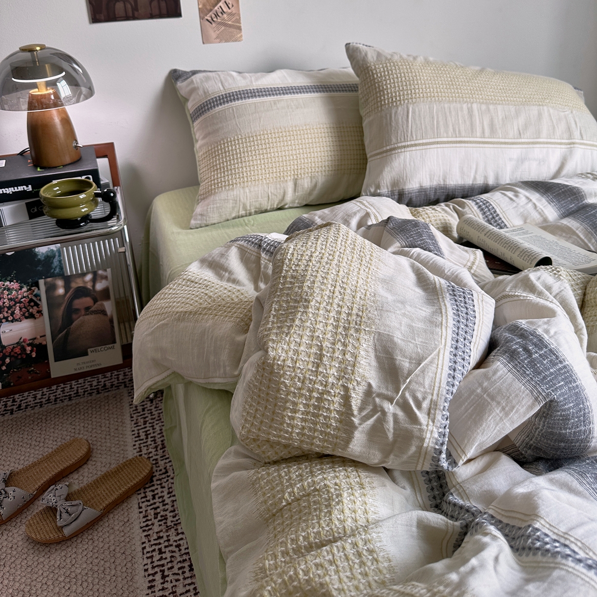 91家纺网 家纺一手货源 找家纺 艾咪-Amy ntmy 2025新款全棉色织小提花四件套-絮语      透明PE袋(如需手提无纺布包+5元) 絮语-绿