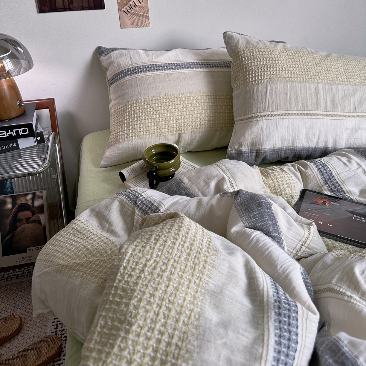 91家纺网 家纺一手货源 找家纺 艾咪-Amy ntmy 2025新款全棉色织小提花四件套-絮语      透明PE袋(如需手提无纺布包+5元) 絮语-绿