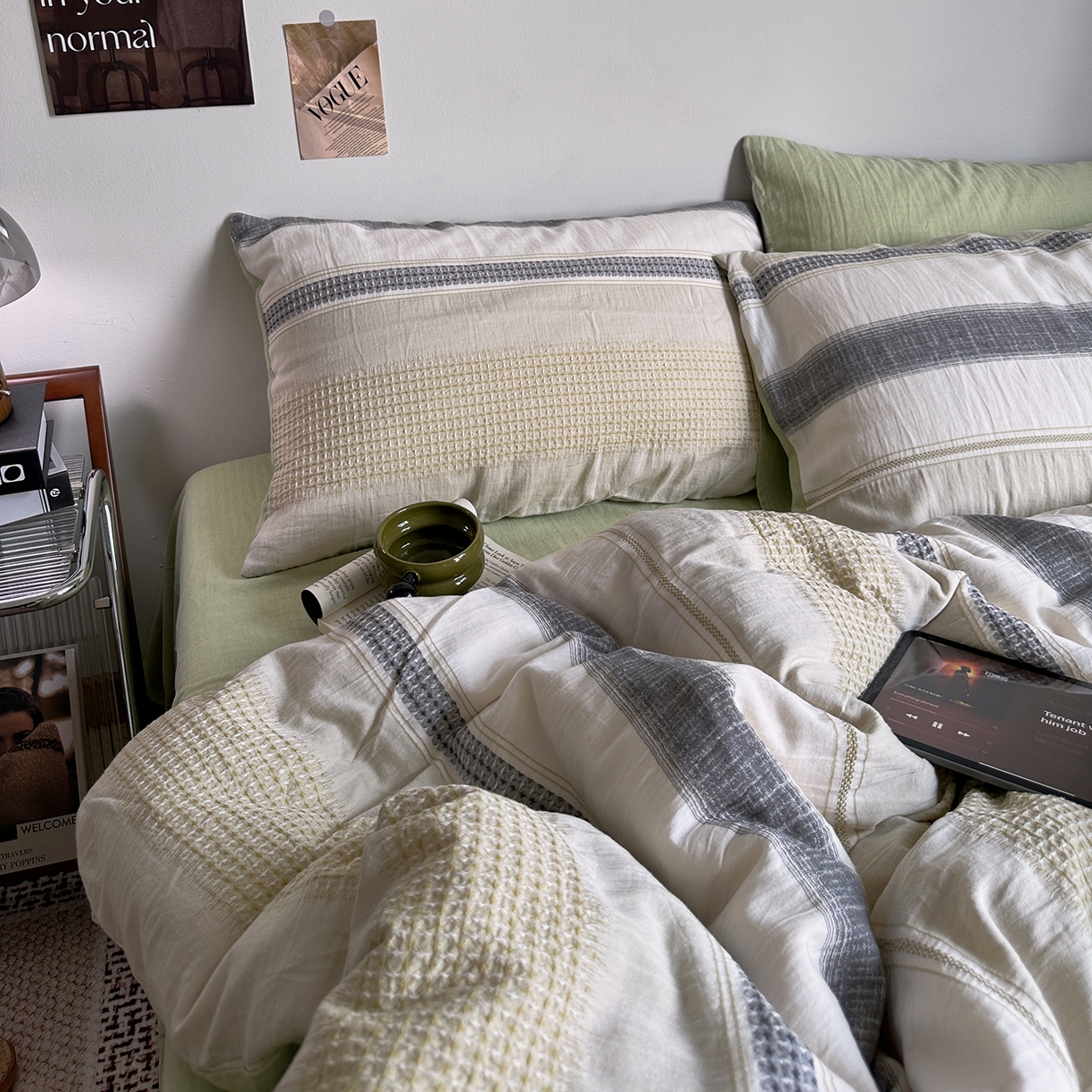 91家纺网 家纺一手货源 找家纺 艾咪-Amy ntmy 2025新款全棉色织小提花四件套-絮语      透明PE袋(如需手提无纺布包+5元) 絮语-绿