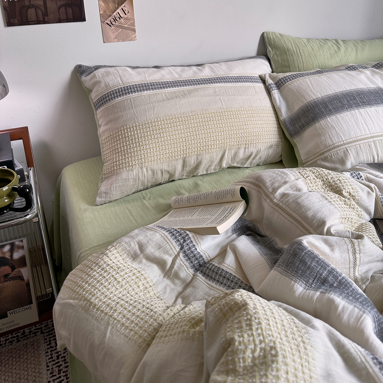 91家纺网 家纺一手货源 找家纺 艾咪-Amy ntmy 2025新款全棉色织小提花四件套-絮语      透明PE袋(如需手提无纺布包+5元) 絮语-绿