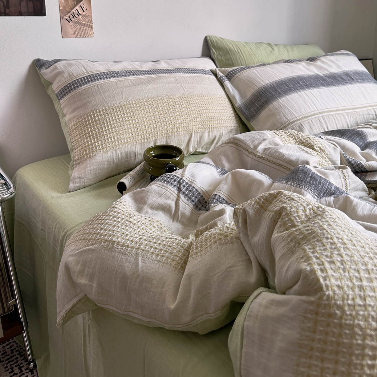 91家纺网 家纺一手货源 找家纺 艾咪-Amy ntmy 2025新款全棉色织小提花四件套-絮语      透明PE袋(如需手提无纺布包+5元) 絮语-绿