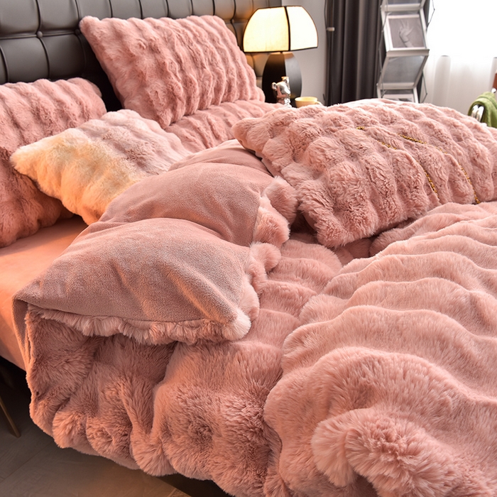 91家纺网 家纺一手货源 找家纺 同田家纺 2023直播热款牛奶绒兔毛四件套兔兔绒牛奶绒四件套轻奢豆沙-牛奶绒泡泡豆沙