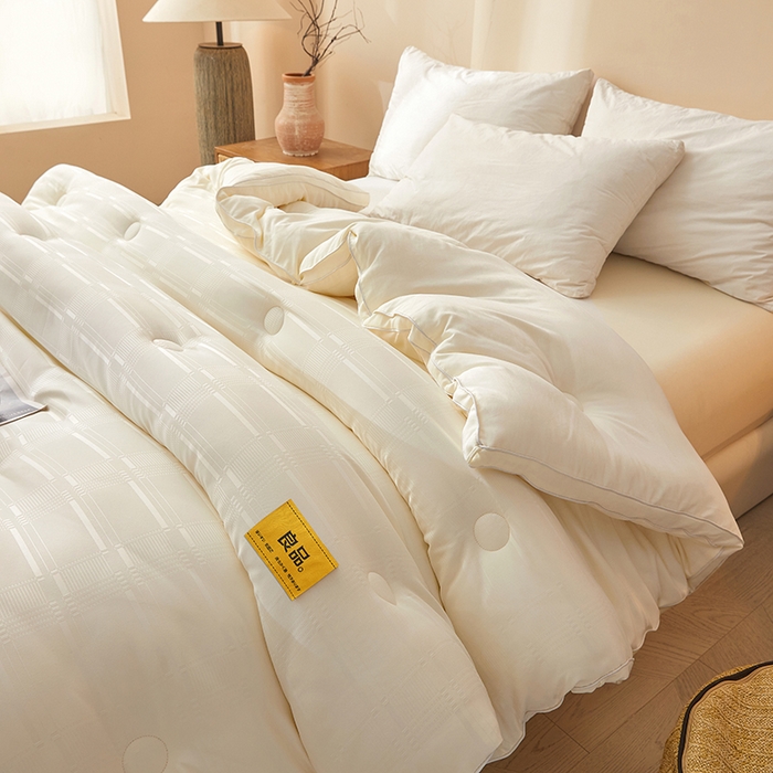 91家纺网 家纺一手货源 找家纺 晚悠家纺 2025新款A类抗菌控温保暖大豆被5.0被子被芯春秋冬被夏被爆款 奶白