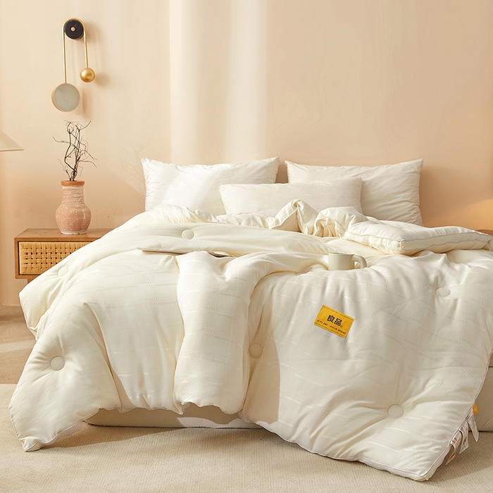 91家纺网 家纺一手货源 找家纺 晚悠家纺 2025新款A类抗菌控温保暖大豆被5.0被子被芯春秋冬被夏被爆款 奶白