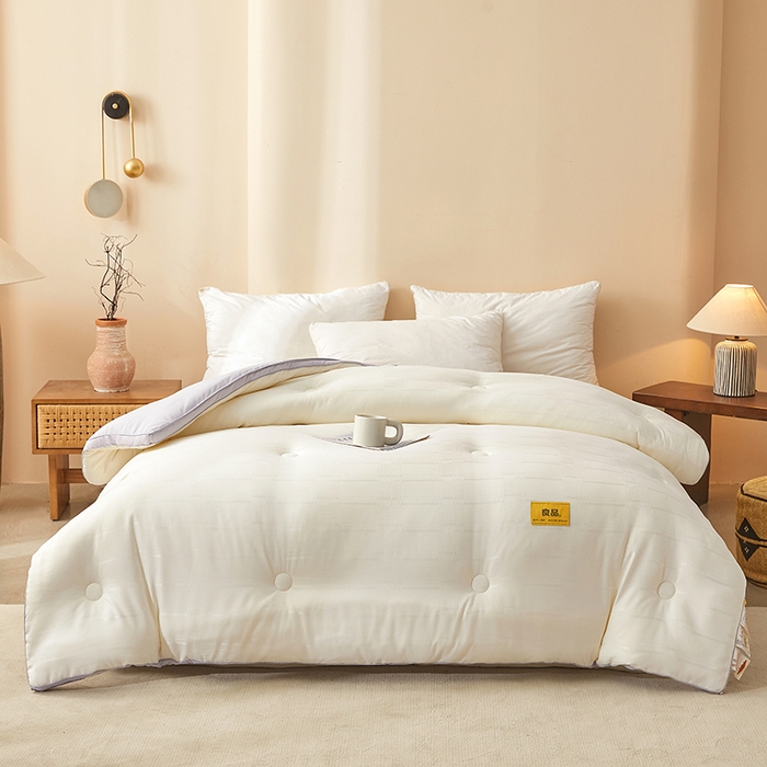 91家纺网 家纺一手货源 找家纺 晚悠家纺 2025新款A类抗菌控温保暖大豆被5.0被子被芯春秋冬被夏被爆款 奶白灰